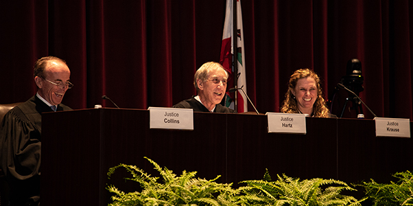 From left, judges Daniel P. Collins, Harris Hartz, and Cheryl Ann Krause